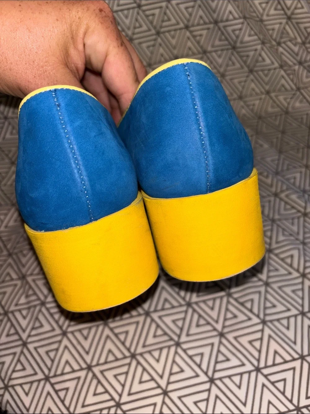 Bernardo Blue Platform Loafers with Yellow Trim